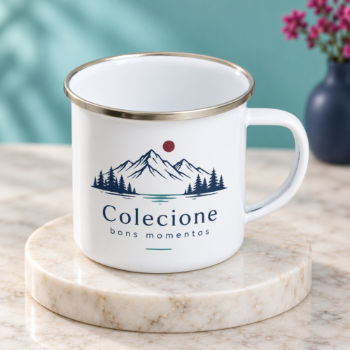 Caneca de Ferro Personalizada — Borda Prata